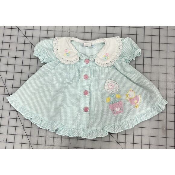 A Little Angel Baby Dress Peter Pan Collar Vintage 3-6 Mon Duck &Flower Patch I9 - Picture 1 of 9